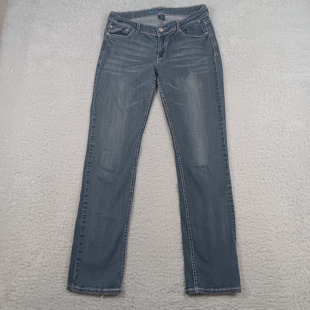 Ariya Jeans Straight Leg Denim Blue Embroidered Pocket 11/12